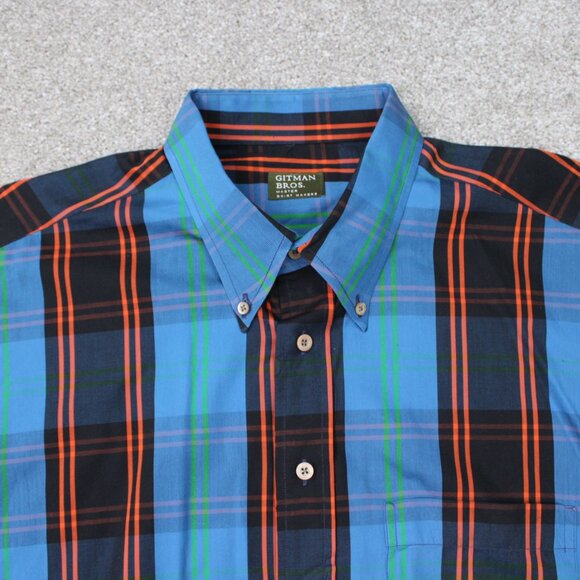Gitman Bros Shirt Mens XL Blue/Black/Orange 100% Cotton Long Sleeve Button Down - Picture 6 of 14